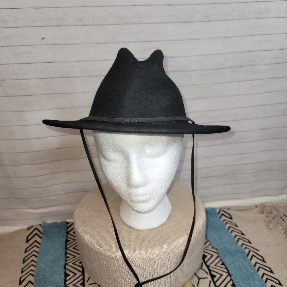 ROCKMOUNT RANCHWEAR BLACK WIDE BRIM DESERT 100% WOOL HAT, SZ MEDIUM